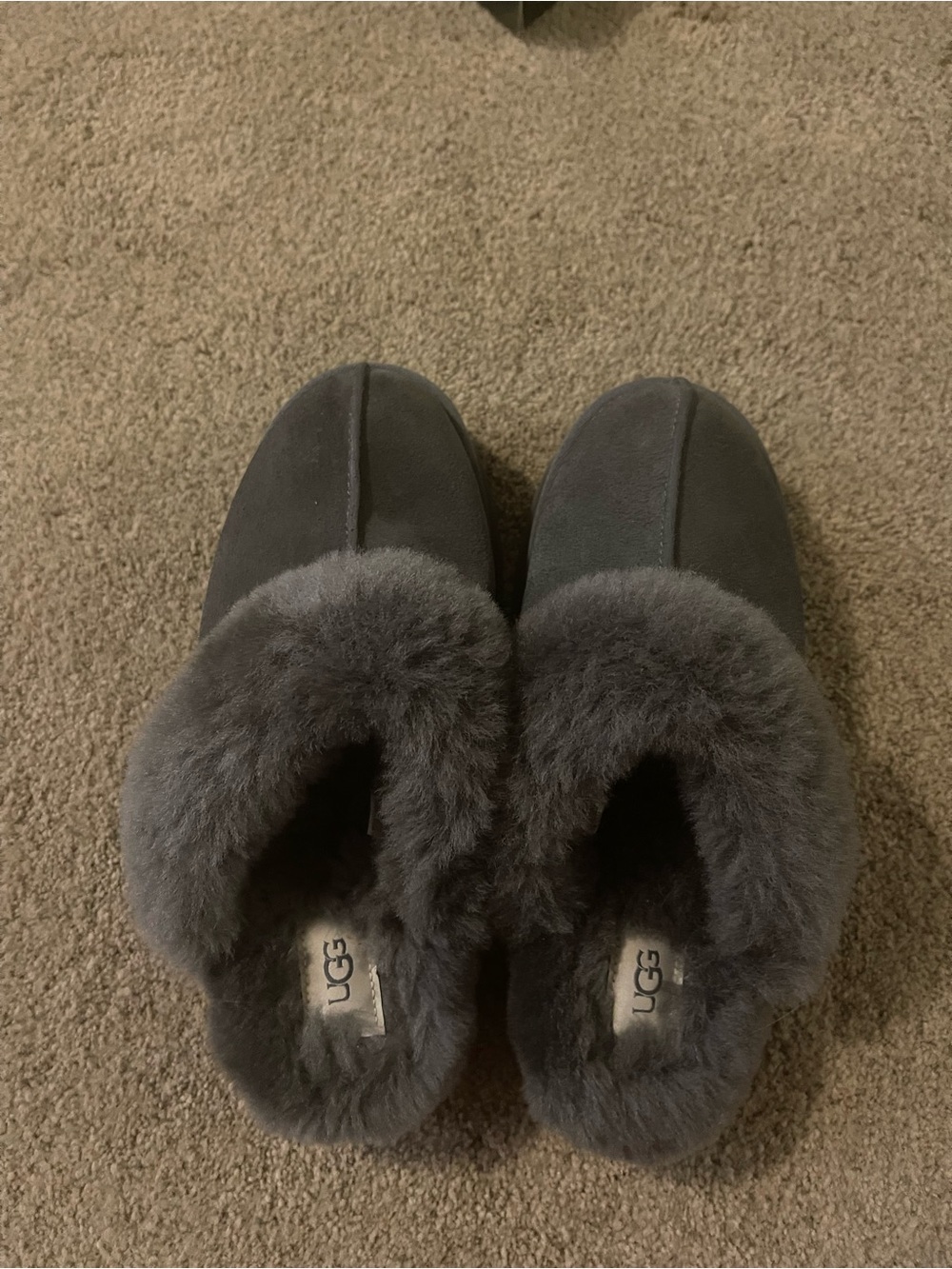 UGG Charcoal Gray Plush Shearling Slide Slippers